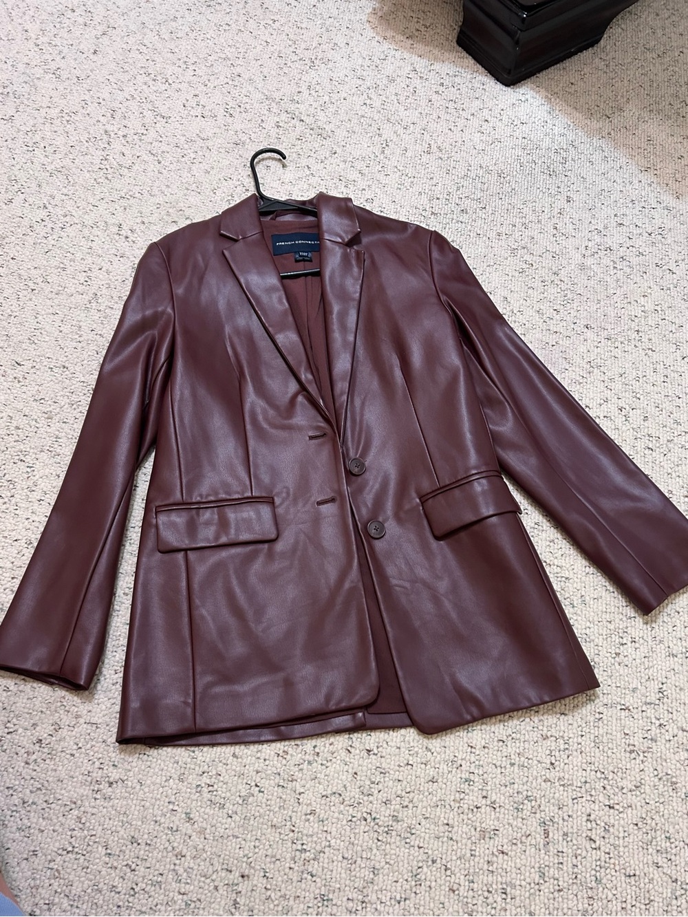 French Connection Women's Faux Leather Blazer Jacket - Burgundy